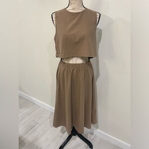 SHEIN Brown Midi A-Line Skirt Set Casual